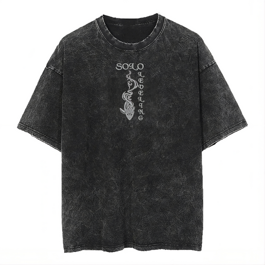 2-SIDED EMBROIDERED ANIME, I ALONE LEVEL UP-INSPIRED WASHED TEE