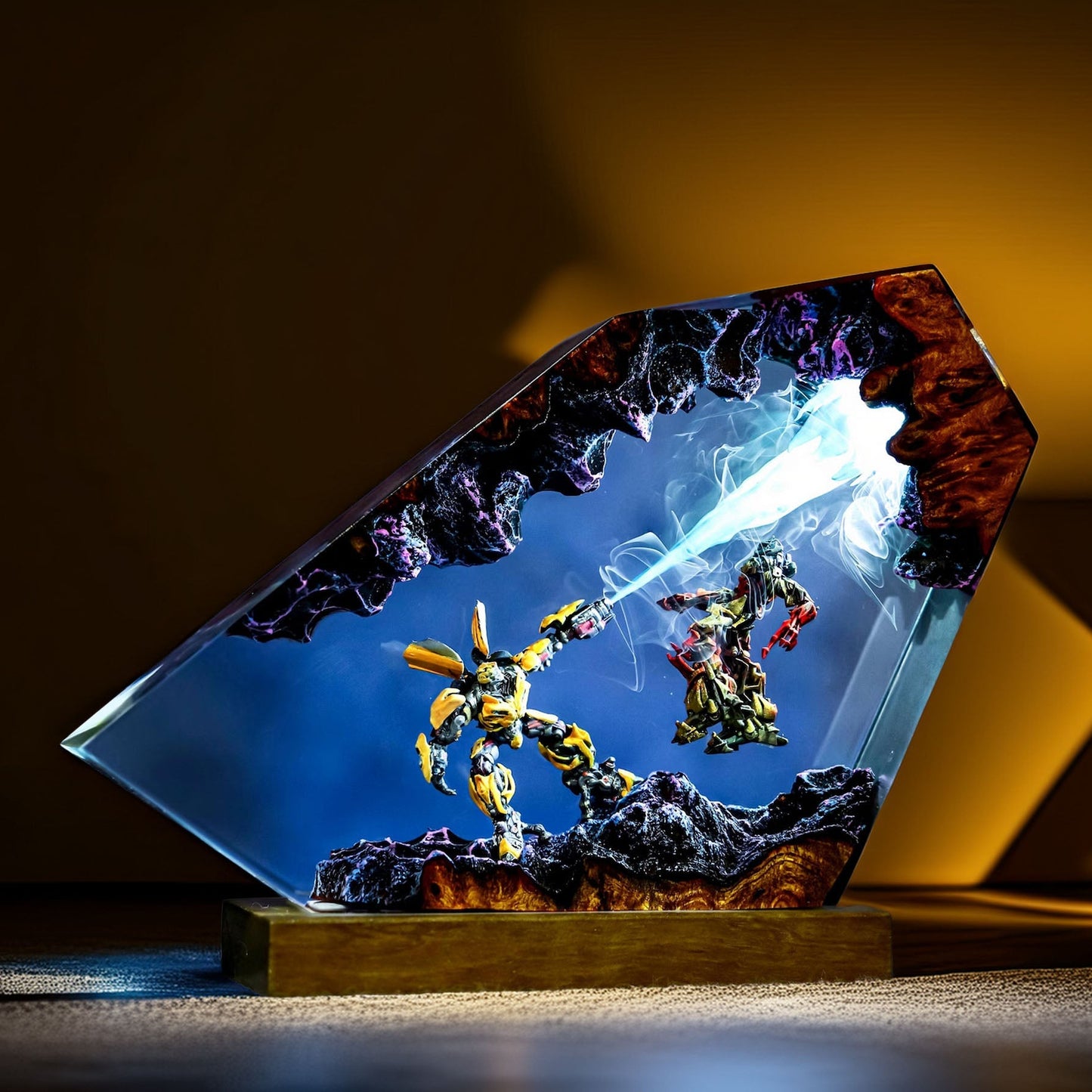 Yellow Mech vs Evil Robots Resin Lamp