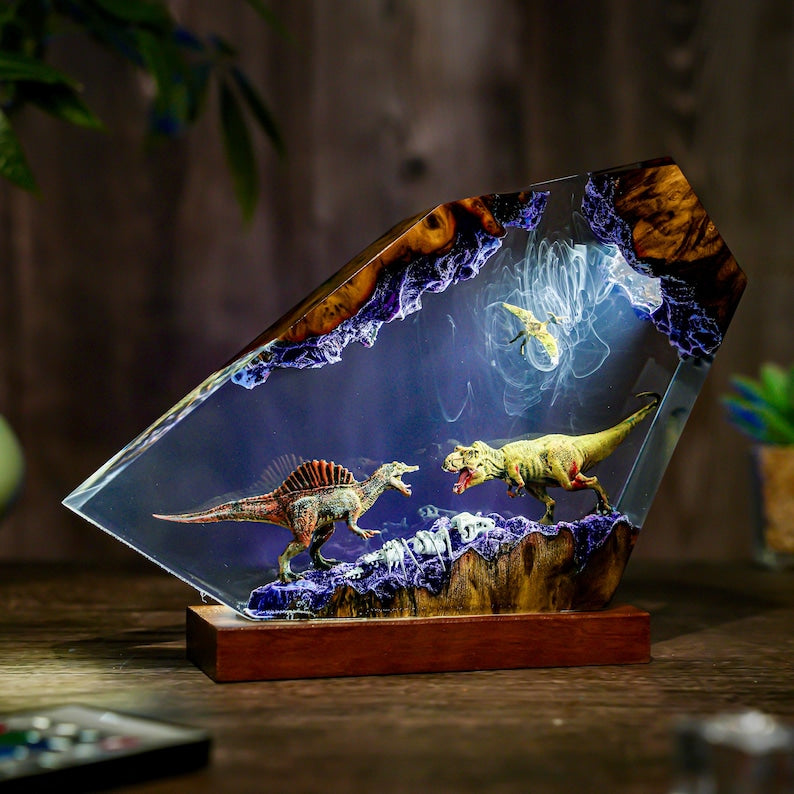 Diorama Spinosaurus vs T-rex Dinosaur lamp, Customer Jurassic Night Light, Dinosaur Statue