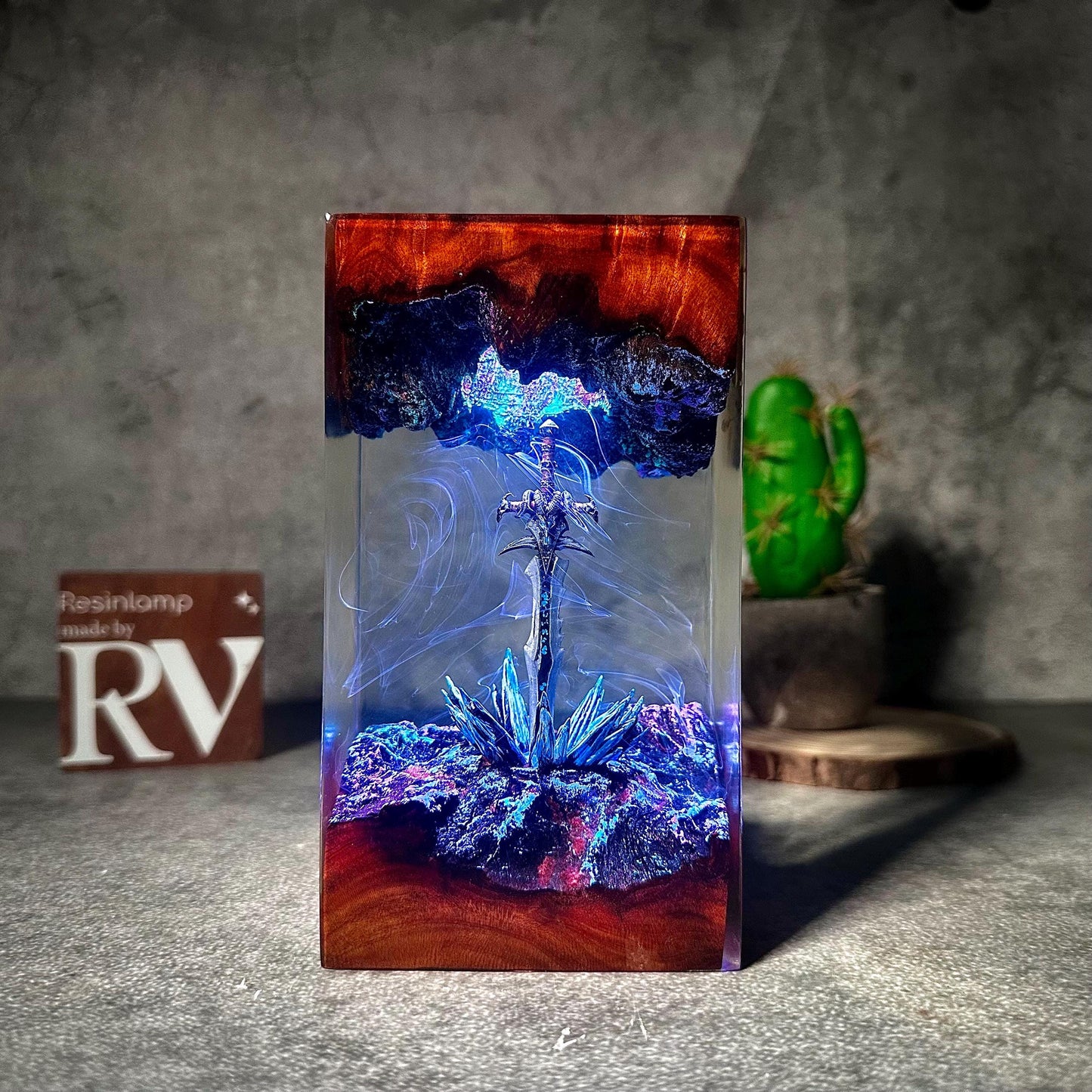 Handmade Icebound Sword Sword Resin Lamp: Gamer Decor Gift, gift for him, gift for gamer, Handmade Sword figure, Fantasy world, Home Decor.