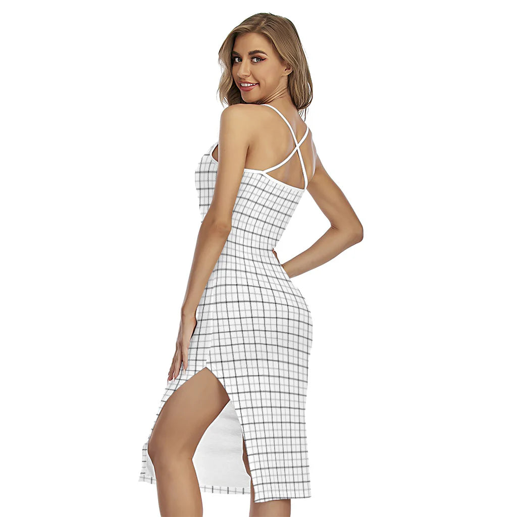 White Tattersall Pattern Print Cross Back Cami Dress