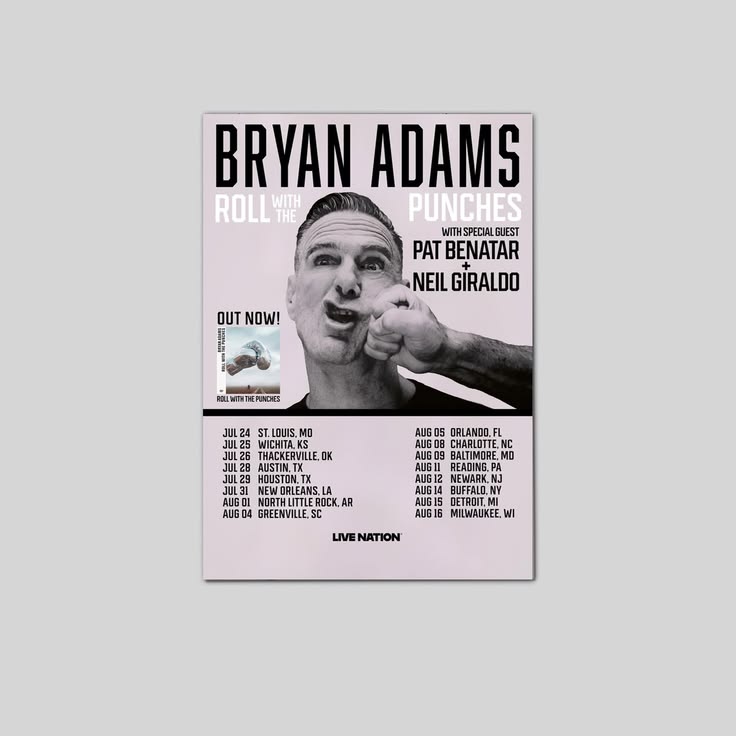 Bryan Adams Roll with the Punches With Special Guest Pat Benatar & Neil Giraldo Poster Size 24''x36''