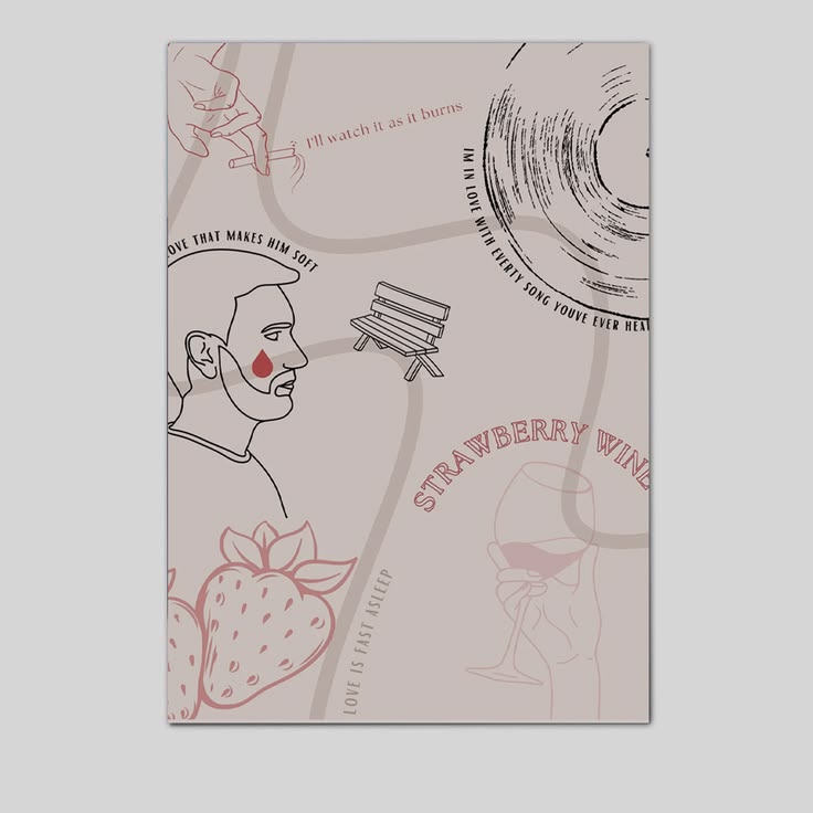 Strawberry Wine- Noah Kahan Lyric Art Poster Full Size 24''x36''