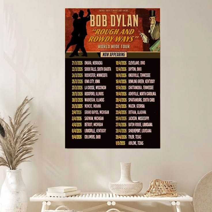 Bob Dylan Rough and Rowdy Ways Tour 2026 Poster, Music Print Poster Size 24''x36''