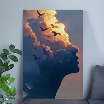 Vintage Poster - Surreal Cloud Head - Dreamy Abstract Woman Retro Style - Size 24x36