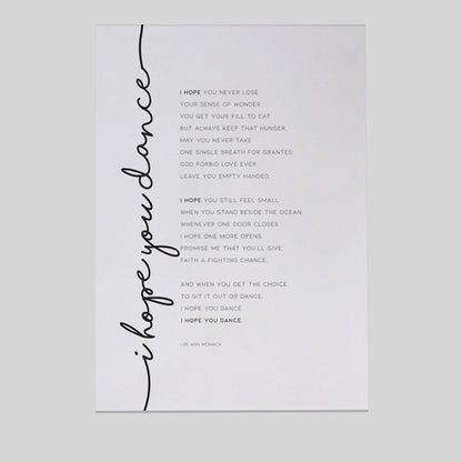I Hope You Dance Song Print, Lee Ann Womack Country Music Lyrics Size 24''x36'