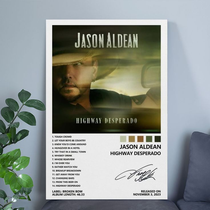 Jason Aldean Poster Highway Desperado Album Cover Poster for Bedroom Aesthetic Size 24''x36''