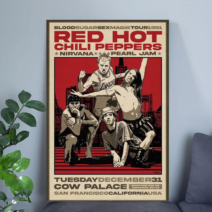 Music Poster - Red Hot Chili Peppers Retro Style - Size 24x36