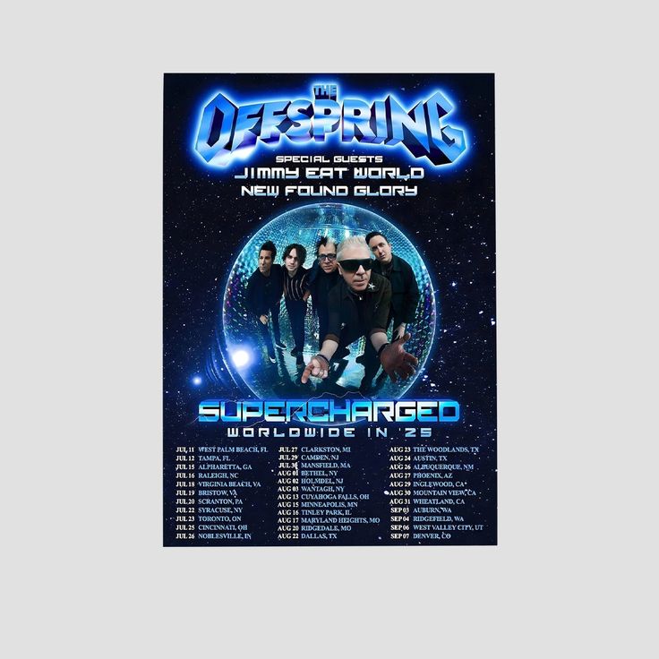 Music Poster THE OFFSPRING Supercharged Worldwide 2025 North America Tour Poster Retro Style - Size 24''x36''