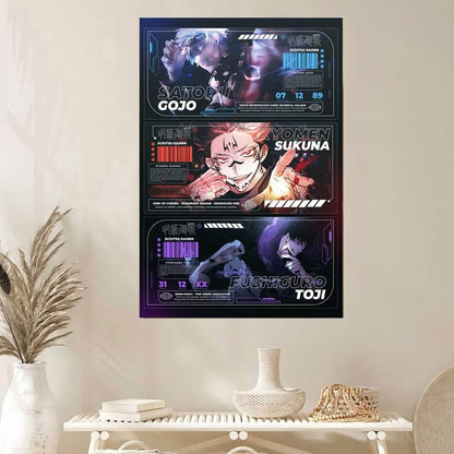 Gojo Satoru Sukuna Toji Fushiguro High-Tech Anime Wall Art Poster Size 24''x36''