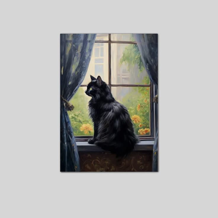 Black Cat Art, Dark Academia Decor Poster Full Size 24''x36''