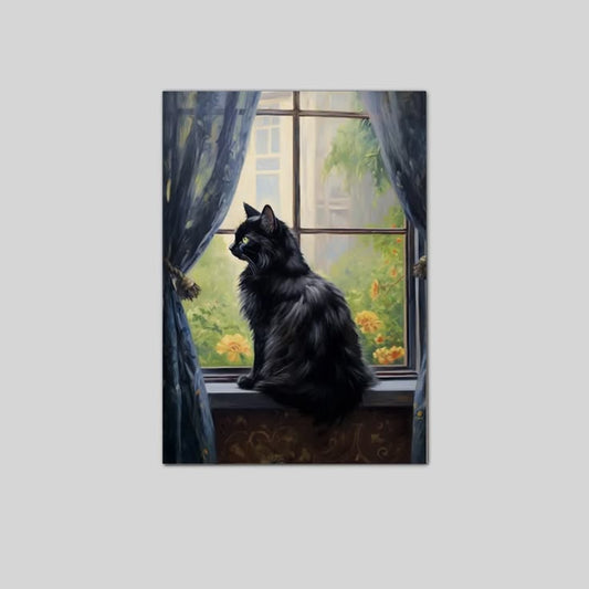 Black Cat Art, Dark Academia Decor Poster Full Size 24''x36''
