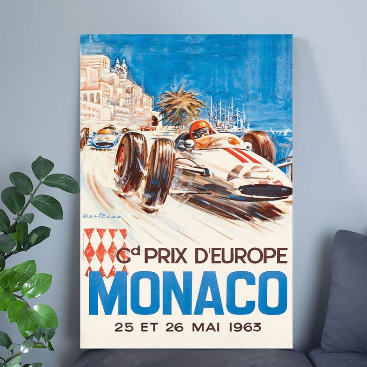 Monaco Grand Prix Europe (Gd Prix D’Europe) - Vintage Car Racing Poster by Michel Beligond c.1963 Size 24''x36''
