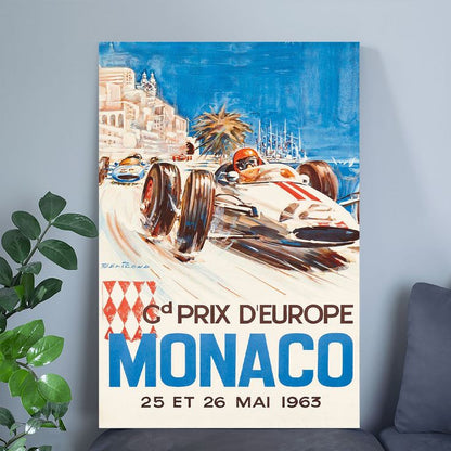 Monaco Grand Prix Europe (Gd Prix D’Europe) - Vintage Car Racing Poster by Michel Beligond c.1963 Size 24''x36''