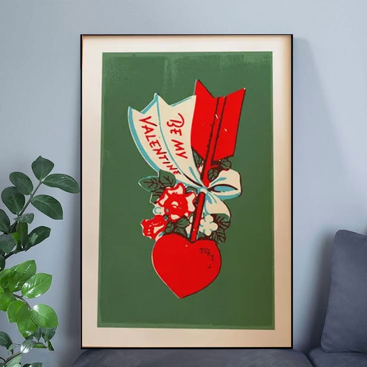 Retro Valentines Day Art Be My Valentine Poster Full Size 24''x36''