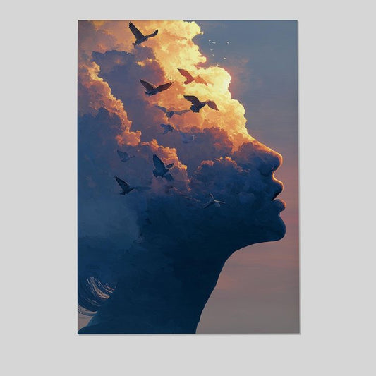 Vintage Poster - Surreal Cloud Head - Dreamy Abstract Woman Retro Style - Size 24x36