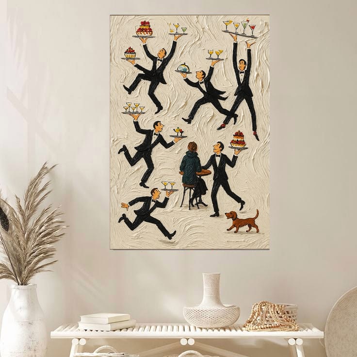 Tiny People Print Servers in a Restaurant Vintage Food & Drink Poster Full Size 24''x36''