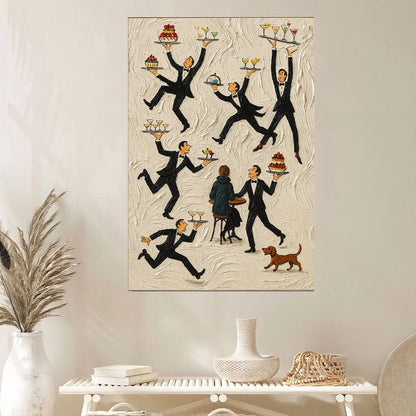 Tiny People Print Servers in a Restaurant Vintage Food & Drink Poster Full Size 24''x36''