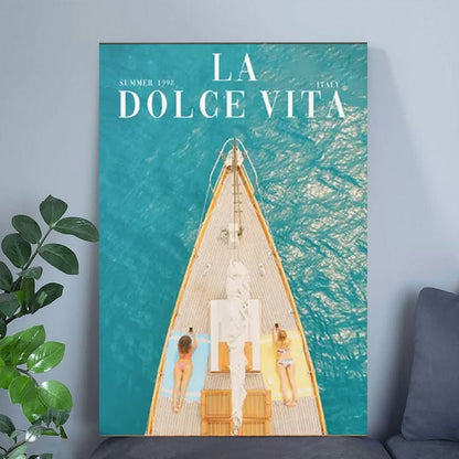 A DOLCE VITA Poster, Retro Boat Sailing in Summer Poster Full Size 24''x36''