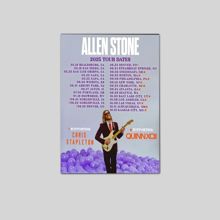 Allen Stone 2025 Tour Dates Poster Concert Size 24''x36''