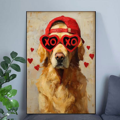 Golden Retriever Valentine Art, Romantic Love XOXO