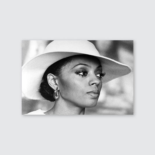 iana Ross with White Hat Black and White Canvas Wall Art Print Beautiful African American Art Icon Home Decor Size 24''x36''