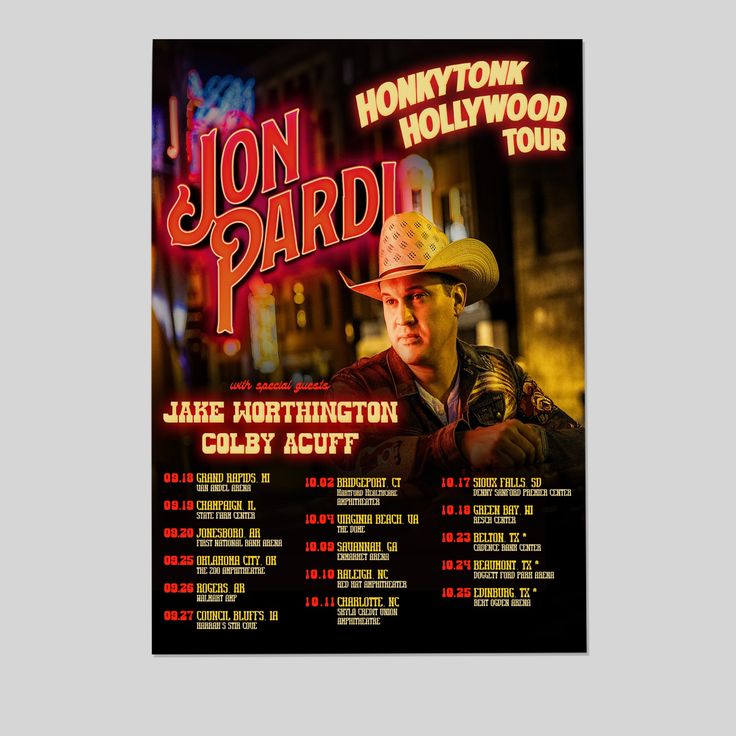 Jon Pardi Honkytonk Hollywood Tour TX Size 24''x36''