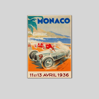 Monaco Grand Prix Vintage Travel Poster, 1936 Automobile Race Poster Full Size 24''x36''