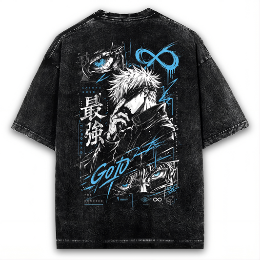 2-SIDED VINGTAGE GOJO SATORU OVERSIZED WASHED TEE