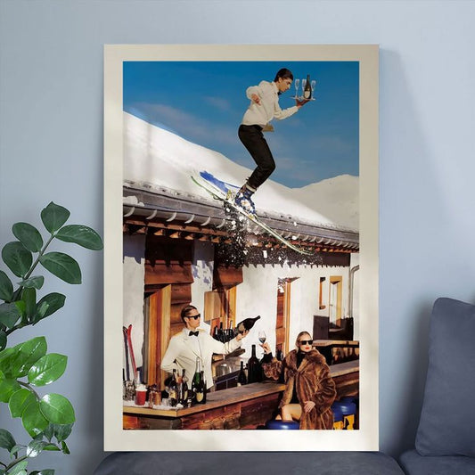 Vintage Skiing Poster: Retro Apres Ski Bar Cart Wall Art Poster Size 24''x36''