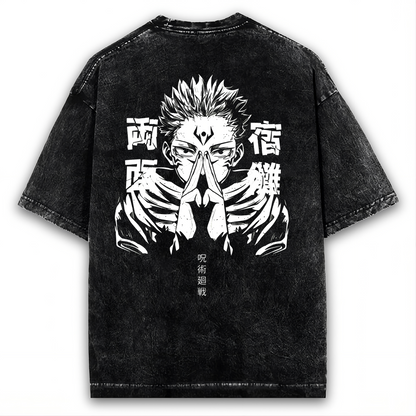 2-SIDED RYOMEN SUKUNA ANIME T-SHIRT, JUJUTSU KAISEN WASHED TEE