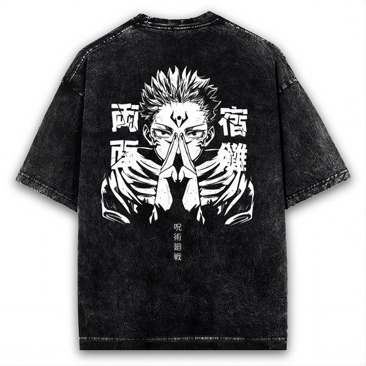 2-SIDED RYOMEN SUKUNA ANIME T-SHIRT, JUJUTSU KAISEN WASHED TEE