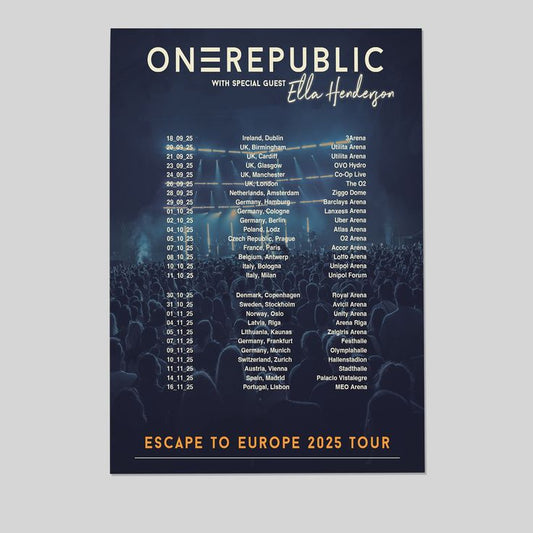 One Republic UK Ireland Europe Tour 2025 Print Poster Unframed Retro Style - Size 24''x36''
