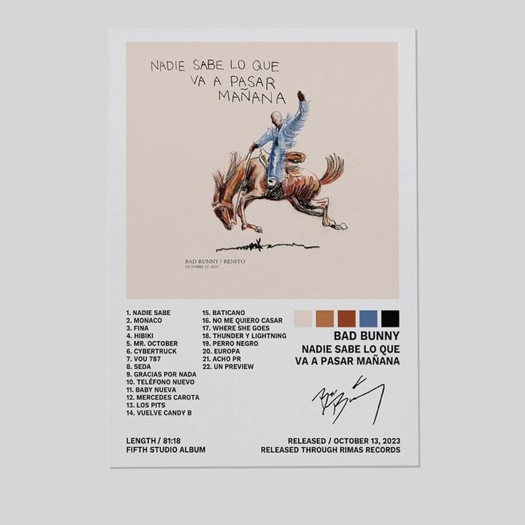 Bad Poster Bunny Nadie Sabe Lo Que Va A Pasar Mañana Music Album Cover Posters for Room Aesthetic Size 24''x36''