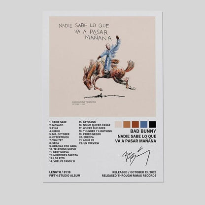 Bad Poster Bunny Nadie Sabe Lo Que Va A Pasar Mañana Music Album Cover Posters for Room Aesthetic Size 24''x36''