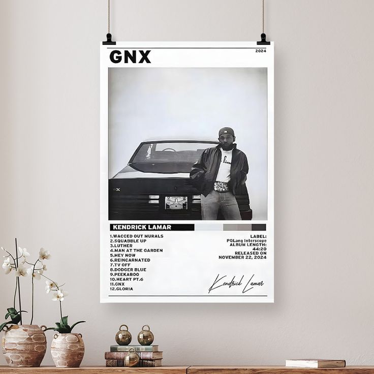 Kendrick Lamar Cover Canvas Wall Art, GNX Album Monochrome Hip-Hop Poster Modern Urban Music Decor for Living Room Bedroom Studio Size 24''x36''
