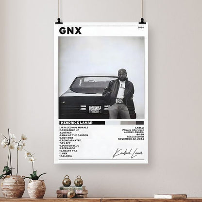 Kendrick Lamar Cover Canvas Wall Art, GNX Album Monochrome Hip-Hop Poster Modern Urban Music Decor for Living Room Bedroom Studio Size 24''x36''