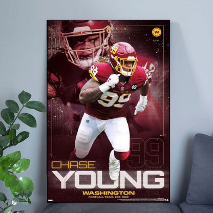 CHASE YOUNG - WASHINGTON COMMANDERS Poster Football Team Vintage Poster Size 24''x36''