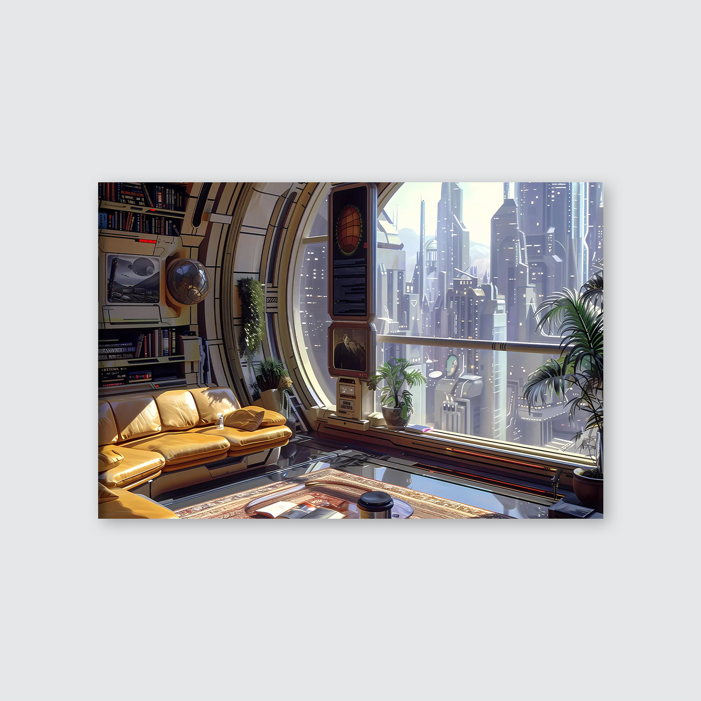 Futuristic Sci-Fi Apartment Art Print, High-Tech Cityscape Window View