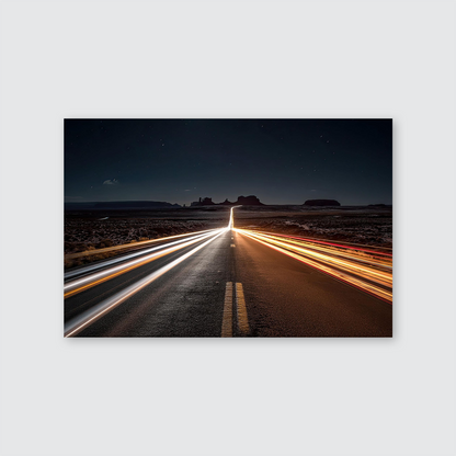 Monument Valley Road Poster – Night Highway Light Trails Art