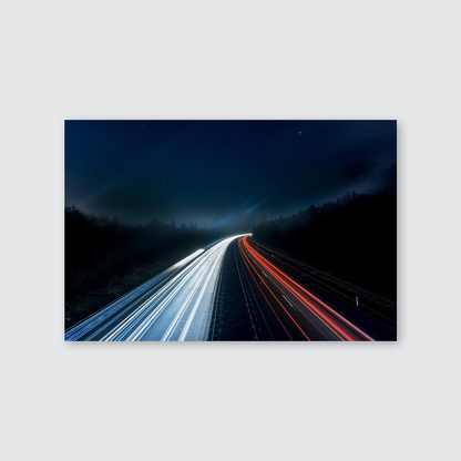 Night Highway Light Trails Photography Print – Long Exposure Wall Art