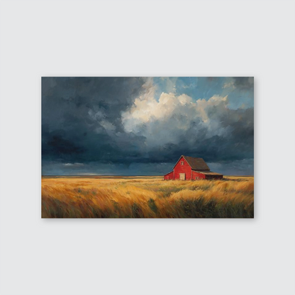 American Red Barn Landscape Wall Art, Rustic Midwest Countryside Poster for Farmhouse or Office Decor