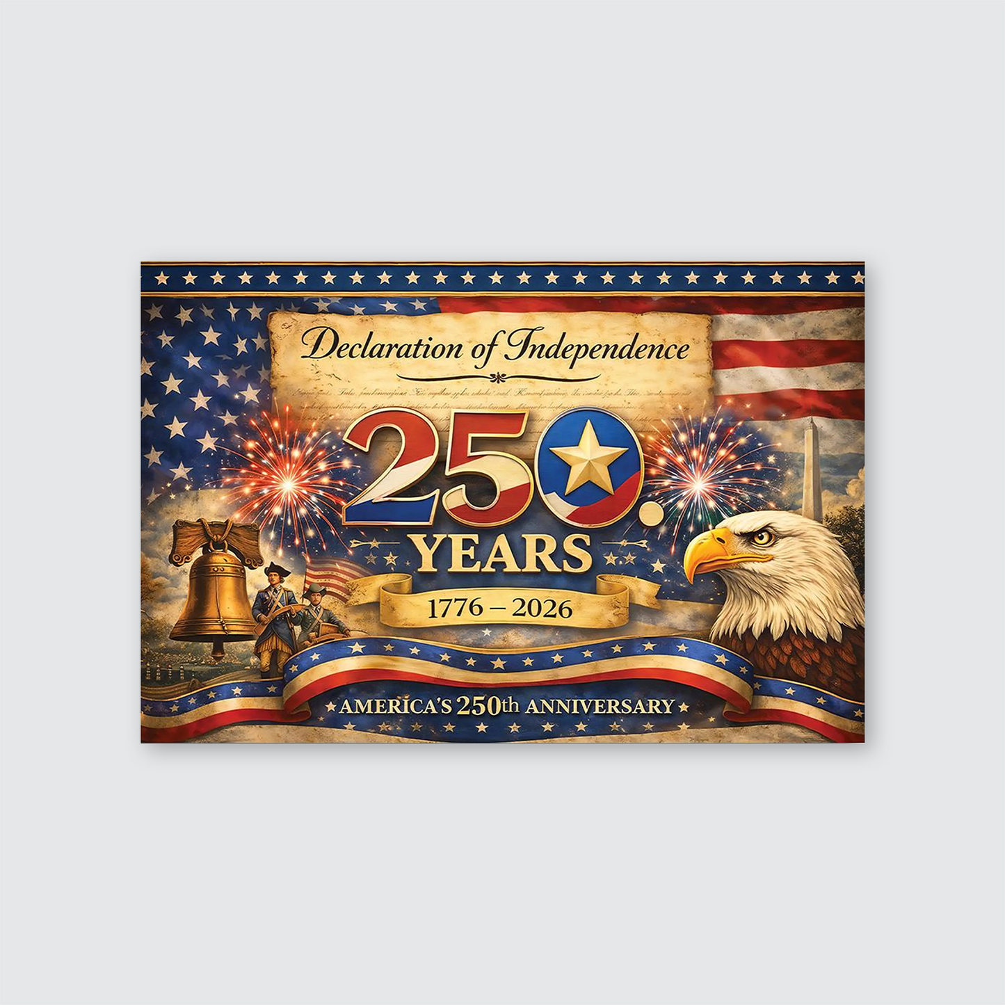 America 250th Anniversary Poster Canvas Declaration Of Independence Patriotic Wall Art Print 1776–2026 Poster Decor Home