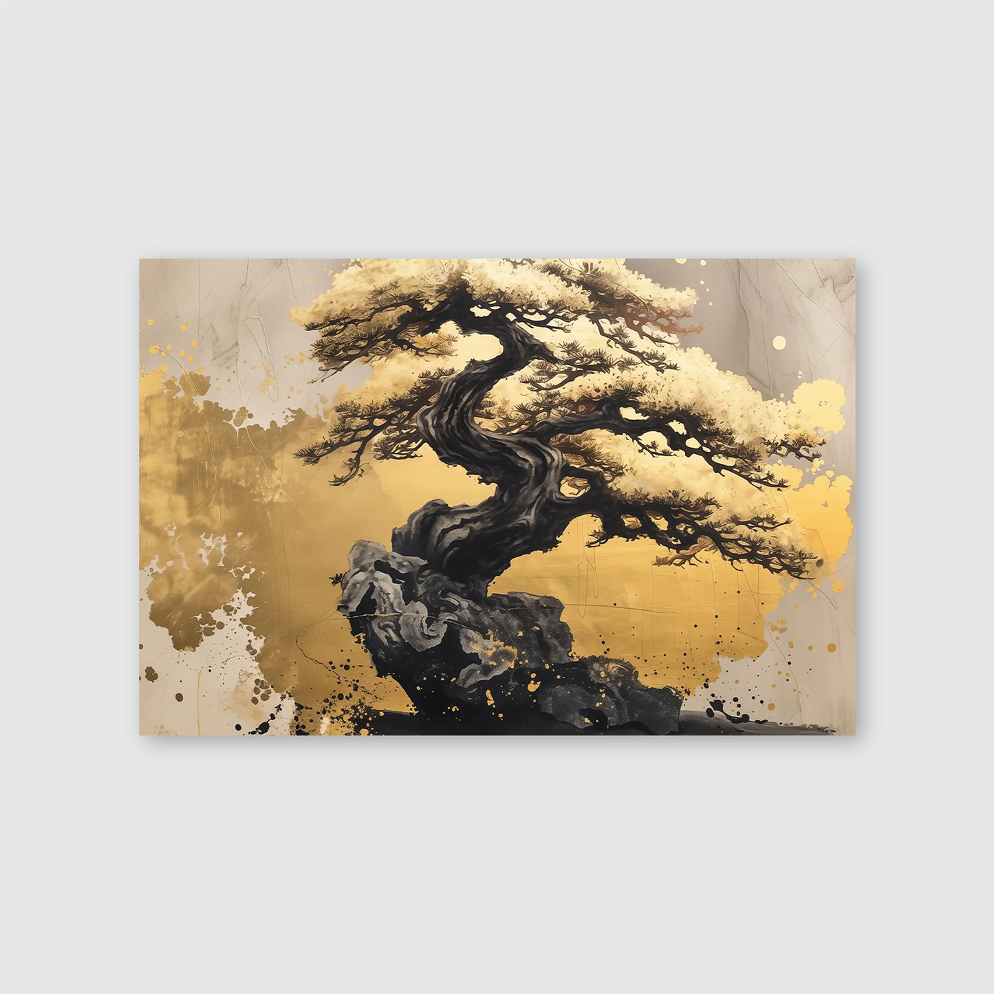 Abstract Bonsai Tree Poster, Golden Tree Painting, Modern Wall Decor