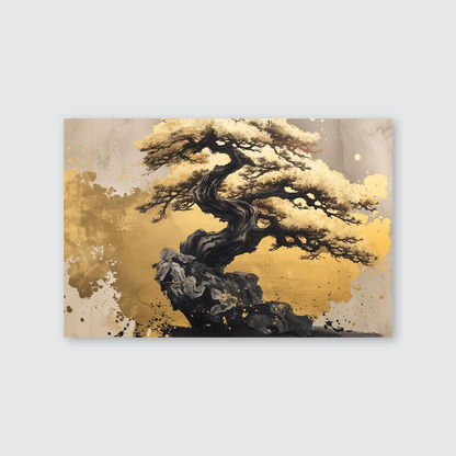 Abstract Bonsai Tree Poster, Golden Tree Painting, Modern Wall Decor