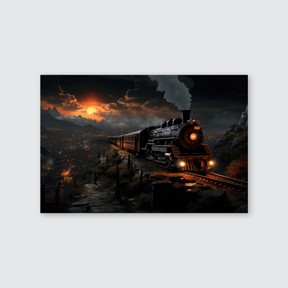 Steam Train Night Poster – Moody Cinematic Railway Scene