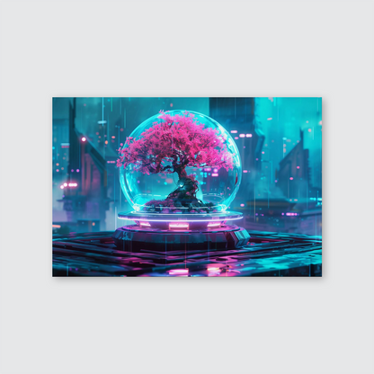 Cyberpunk Bonsai Canvas Print – Futuristic Tree Art for Modern Poster
