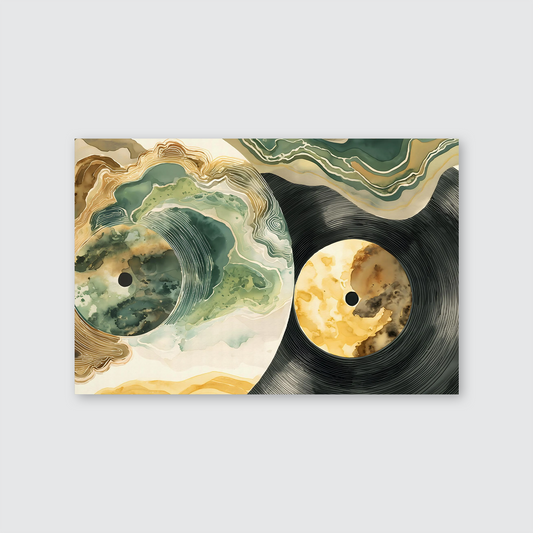 Abstract Vinyl Records Canvas Wall Art - Green Gold Marble Vinyl Record Art Print Music Lover Gift Retro Turntable Decor Watercolor Style