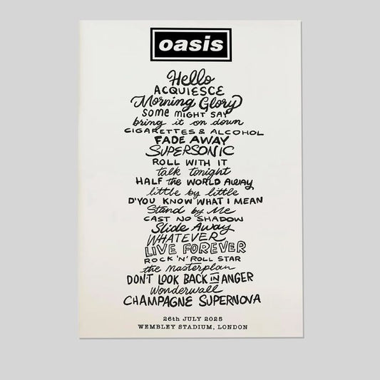 Music Poster- Oasis 2025 Wembley Stadium Setlist - Oasis Comeback Tour 2025 Poster - Vintage Style - Size 24x36