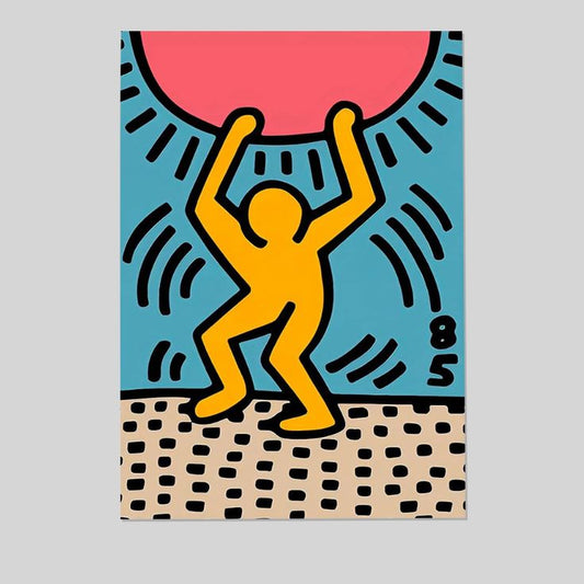 Nationcog Man Carrying The Sun, Exhibition Poster, Man Holding Sun, Contemporary Street Art Retro Style - Size 24''x36''